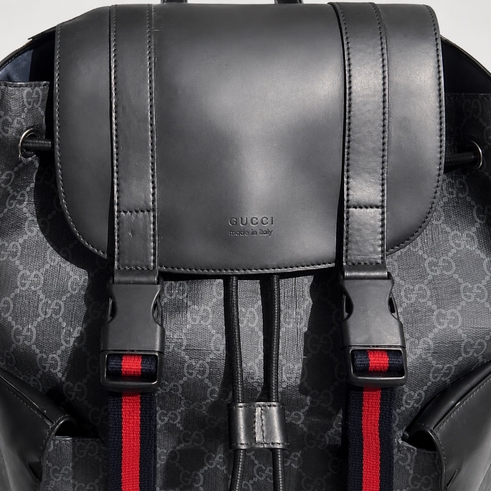 GUCCI GG SUPREME Backpack Black Soft Canvas Leather Large Size AUTHENTIC - Picture 3 of 17